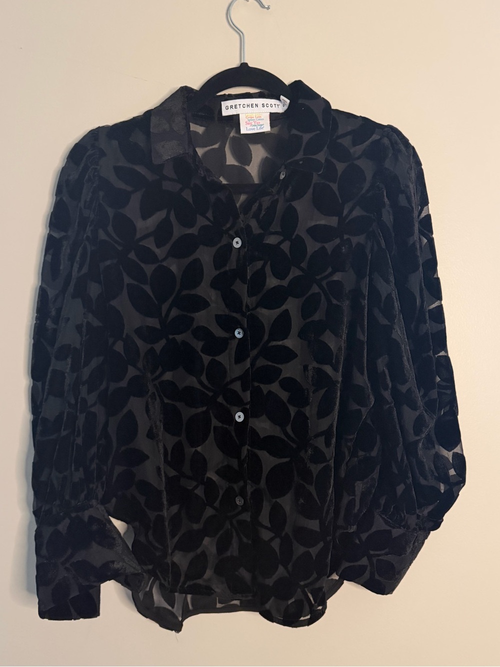 Gretchen Scott Burned Velvet black button up blouse S